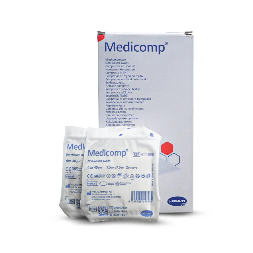 Medicomp - Box of 150 sterile non-woven compresses - 5x5 or 7.5x7.5 - Hartmann