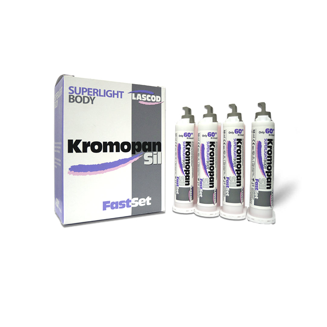 Caixa com 4 cartuchos de silicone KromopanSil Super Light Body FastSet - Lascod