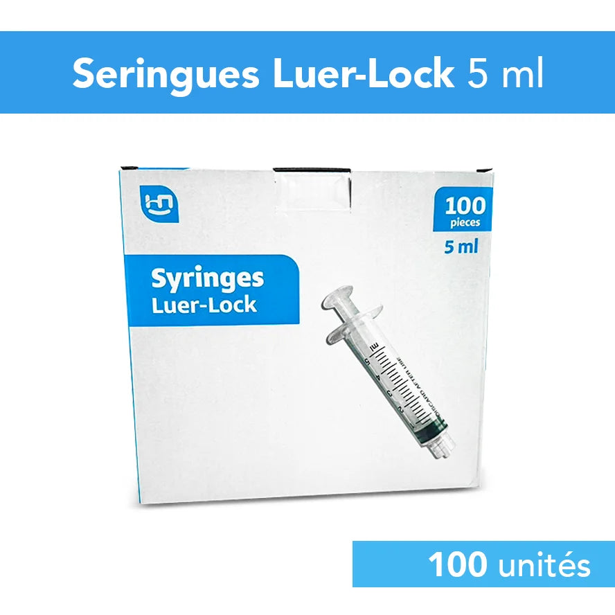 100 Seringues Luer-Lock 5 ml Huaen - uofti.com