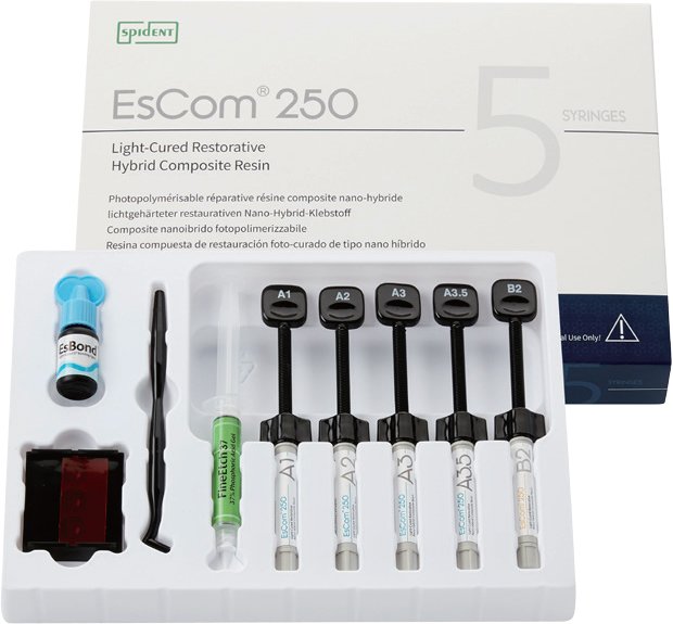 Escom 250 - 5 seringues de 4g Résine composite nano-hybride restauratrice photopolymérisable - uofti.com