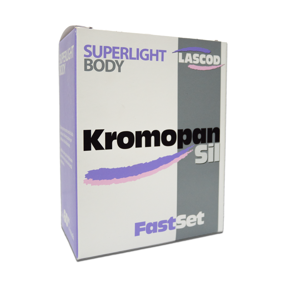 Le KromopanSil Body est un silicone par addition de nouvelle génération, formulé à base de polyvinylsiloxane. Disponible en quatre viscosités distinctes – Superlight, Light, Regular, et Heavy – ce produit révolutionnaire est conçu pour répondre aux exigences variées de la prise d'empreinte dentaire. Grâce à ses caractéristiques spécifiques, le KromopanSil Body assure une précision exceptionnelle (5 µm) même dans des environnements humides.
