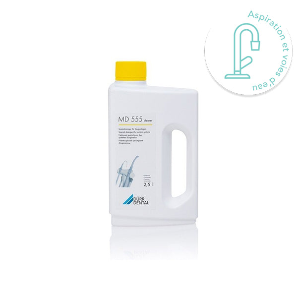 MD 555 Cleaner Dürr Dental – Nettoyant prêt à l’emploi pour systèmes d’aspiration dentaires. Formule non moussante aux acides organiques, élimine dépôts et résidus. 2,5 L - uofti.com