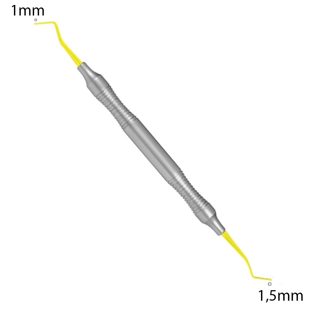 Applicateur de composite 1mm/ 1,5mm TiN Coated . Ce revêtement de nitrure de titane donne une excellente longévité à cet instrument en le rendant très dur et le protégeant de la corrosion. Stérilisable et désinfectable.