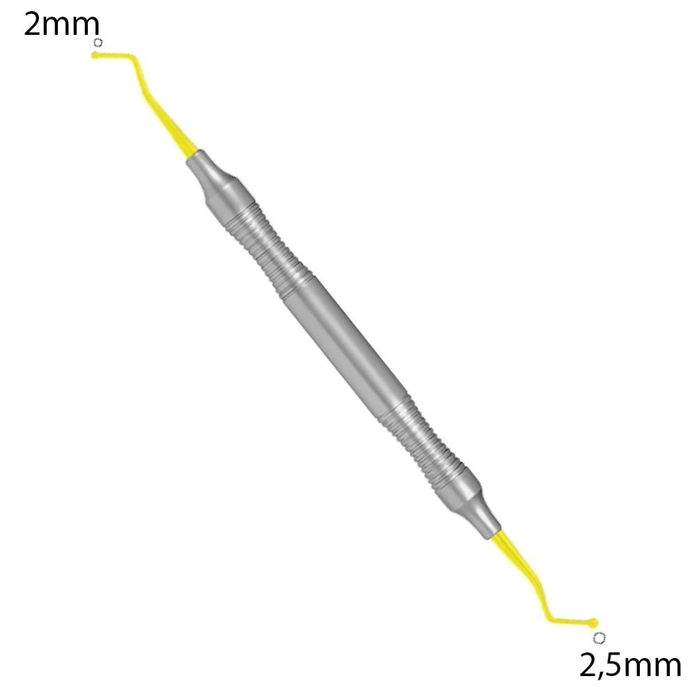Applicateur de composite 2mm/ 2,5mm TiN Coated . Ce revêtement de nitrure de titane donne une excellente longévité à cet instrument en le rendant très dur et le protégeant de la corrosion. Stérilisable et désinfectable.