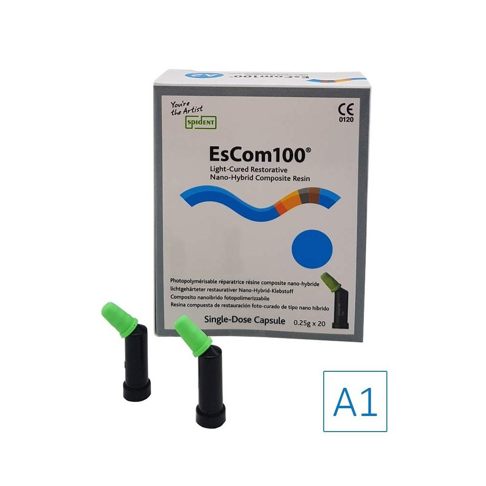 EsCom100 20 capsules de 4g - A1 - Résine composite nano-hybride restauratrice photopolymérisable - uofti.com