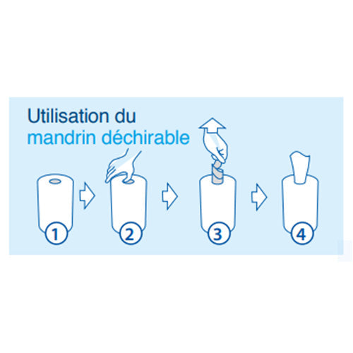 Bobine blanche de type Sopalin : 200 feuilles essuie-mains, 2 plis collés. 19,4x25cm, diamètre Ø 13cm Par 9 Bobines avec possibilité de DÉVIDAGE CENTRAL