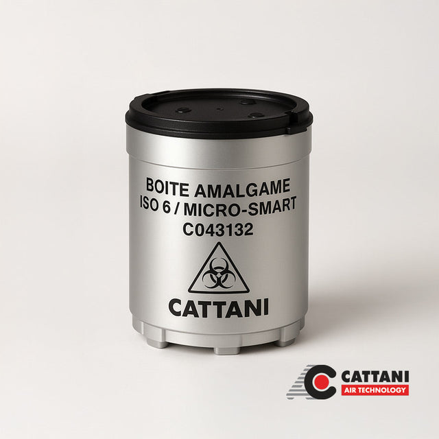 Conteneur à amalgame Cattani jetable : étanche, conforme ISO, collecte propre et sûre. Compatibilité Hydrocyclone, idéal pour gestion des déchets - uofti.com