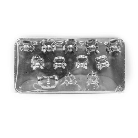 Kit complet de crampons pour prémolaires et molaires, présenté sur un plateau autoclavable - Fabriqué en Italie par Asa Dental - uofti.com
