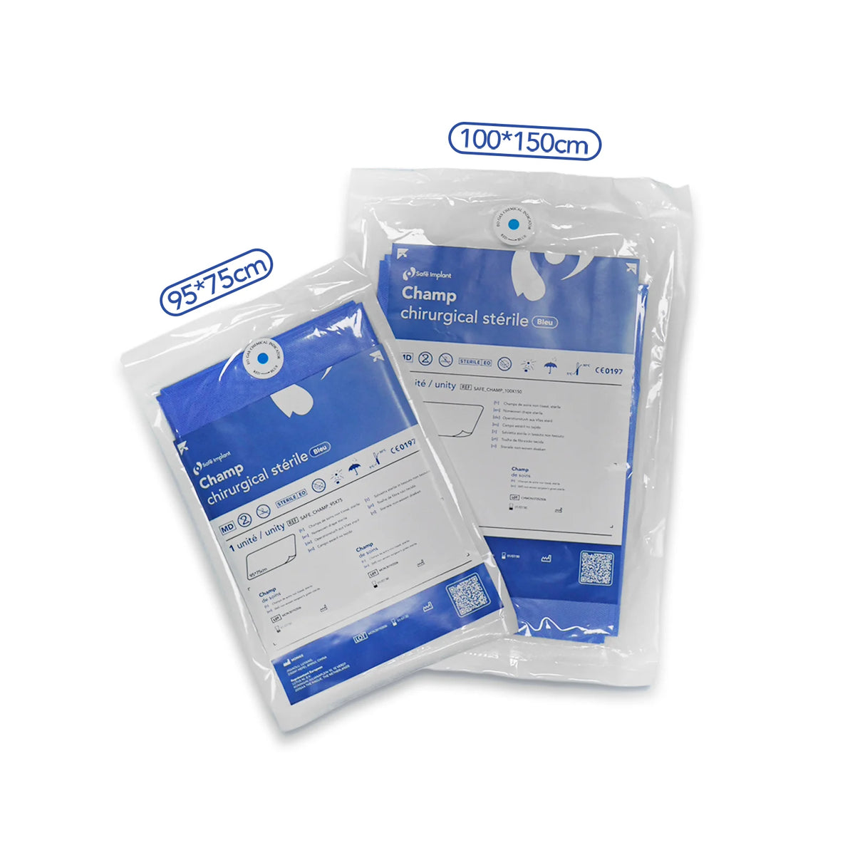 Champ chirurgical stérile Safe Implant 100 x 150 cm et 95 x 75 cm – usage médical ou dentaire - uofti.com