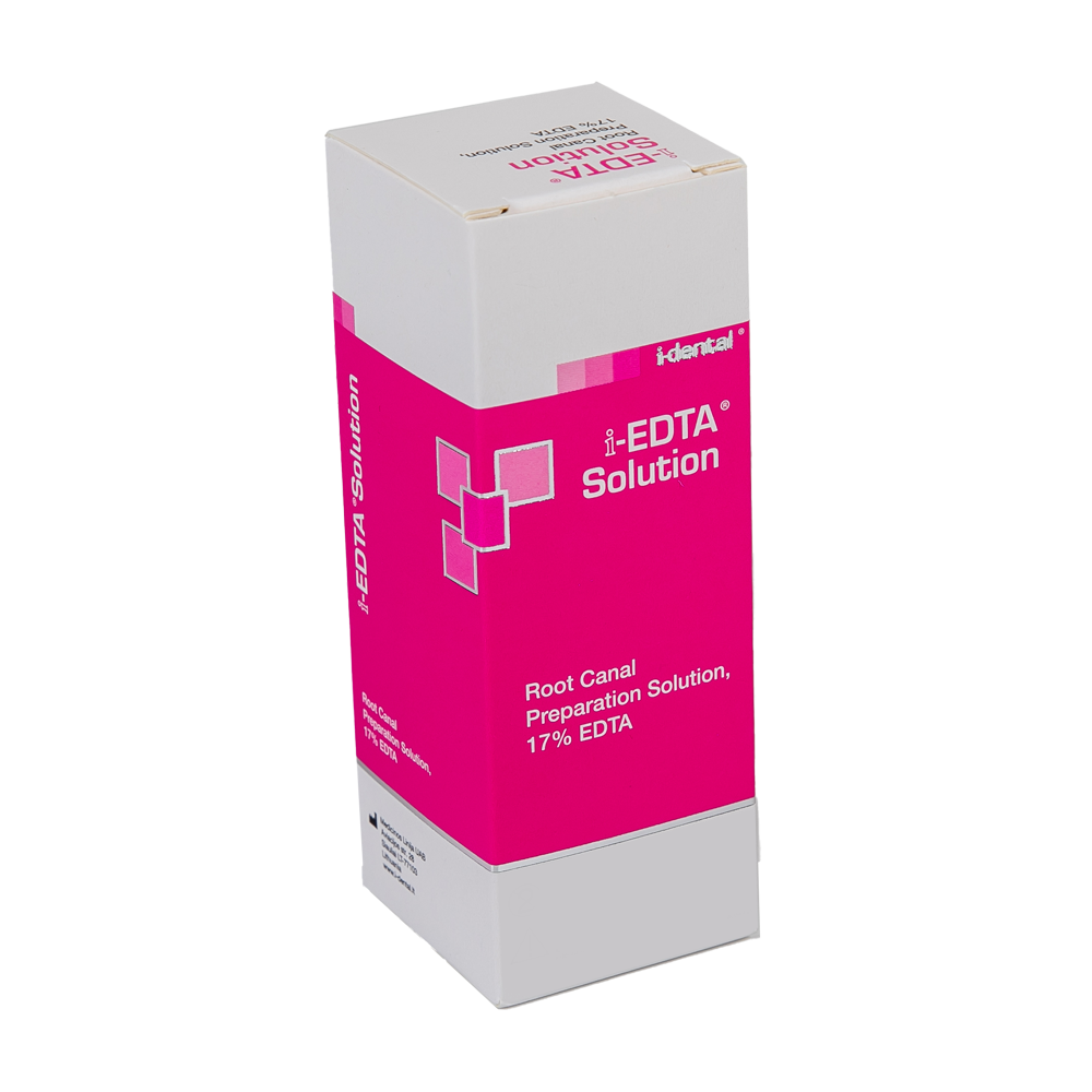 La Solution i-EDTA est spécialement formulée pour la préparation canalaire. Elle vise à accomplir les objectifs suivants : Aide à nettoyer les canaux radiculaires, adoucit et élargit les parois du canal radiculaire, décalcifie la dentine sur les parois du canal radiculaire et enlève la couche collante.