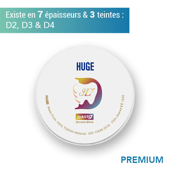 Disque zircone premium 3D - Teintes D2, D3 & D4 - 7 épaisseurs - HUGE - uofti.com