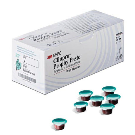 Pâte prophylactique de polissage fluorée. Permet de renforcer les dents et réduire la sensibilité. Présentation en doses individuelles et disponible en 3 granulosités de grain et de deux goûts (menthe et cerise)  DM Classe I. Fabricant : 3M Deutschland GmbH, Allemagne.  Grain fin goût cerise  Grain moyen goût menthe  Gros grain goût menthe