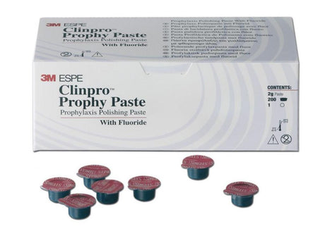 Pâte prophylactique de polissage fluorée. Permet de renforcer les dents et réduire la sensibilité. Présentation en doses individuelles et disponible en 3 granulosités de grain et de deux goûts (menthe et cerise)  DM Classe I. Fabricant : 3M Deutschland GmbH, Allemagne.  Grain fin goût cerise  Grain moyen goût menthe  Gros grain goût menthe. uofti.com