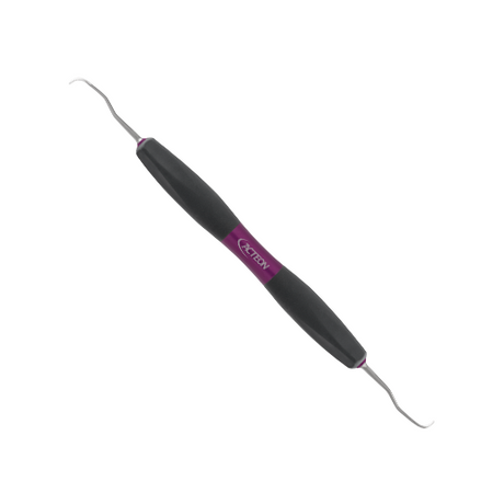 Curette Gracey 1-2 de Bliss by ACTEON. Pour éliminer le tartre sous-gingival profond des surfaces radiculaires sous-gingivales. Pour les incisives et les prémolaires.   L'ergonomie et les performances de la partie travaillante permettent un geste confiant et confortable pour éviter les tensions musculaire de la main. Les curettes Gracey sont conçues avec une extrémité arrondie et un seul côté tranchant pour éliminer le tartre sous-gingival profond des surfaces radiculaires sous-gingivales.