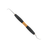Détartreurs double curette/détartreur N128-L5 de Bliss by ACTEON. Instruments manuels doubles avec une curette universelle Langer 5 d'un côté et de l'autre un détartreur faucille fin Nebraska 128, avec une longue hampe terminale et une mini-lame, particulièrement adaptées pour un accès étroit.