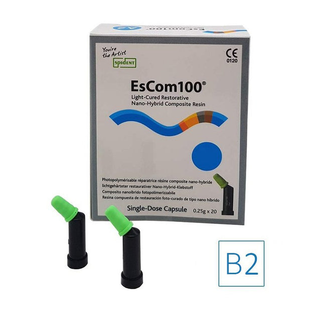 Lot de 20 capsules de 0,25g EsCom100 - B2 - Résine composite nano-hybride restauratrice photopolymérisable - uofti.com