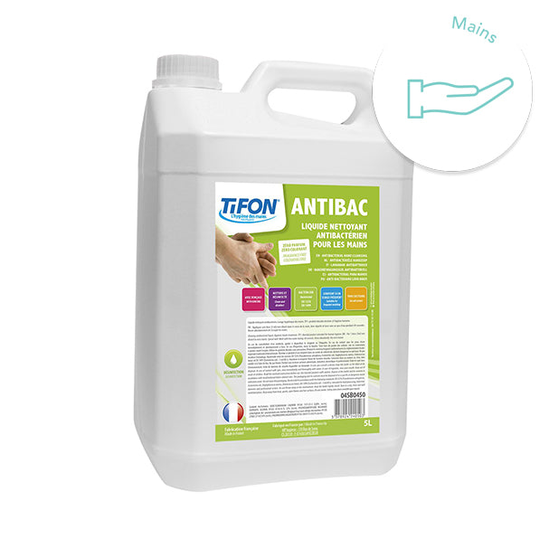 Solution lavante et désinfectante mains en bidon de 5L.  Bactéricide EN 13727 Bactéricide EN 1276 Bactéricide EN 1499