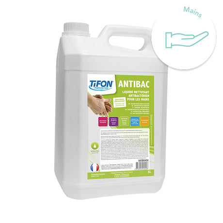 Solution lavante et désinfectante mains en bidon de 5L.  Bactéricide EN 13727 Bactéricide EN 1276 Bactéricide EN 1499