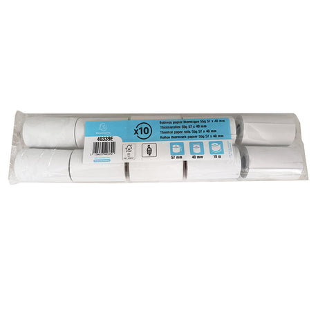 Bobines papier thermique  55g 57 x 40 mm Papier garanti sans Bisphénol A, donc conforme à la règlementation européenne qui interdit les papiers thermiques avec BPA Avertissement de fin de rouleau