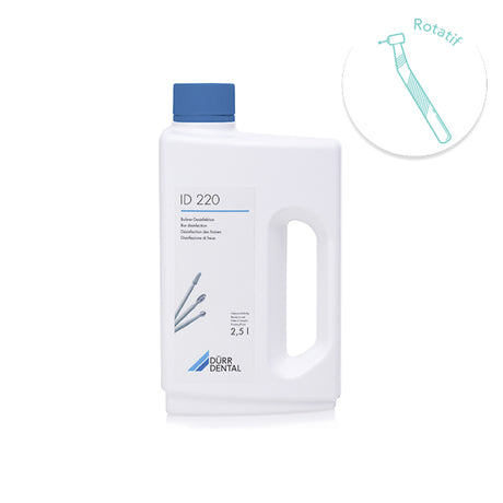 ID 220 Dürr Dental 2,5 L – Bain désinfectant prêt à l’emploi pour fraises rotatives. Sans formaldéhyde, efficace en ultrasons. Spectre antimicrobien large - uofti.com