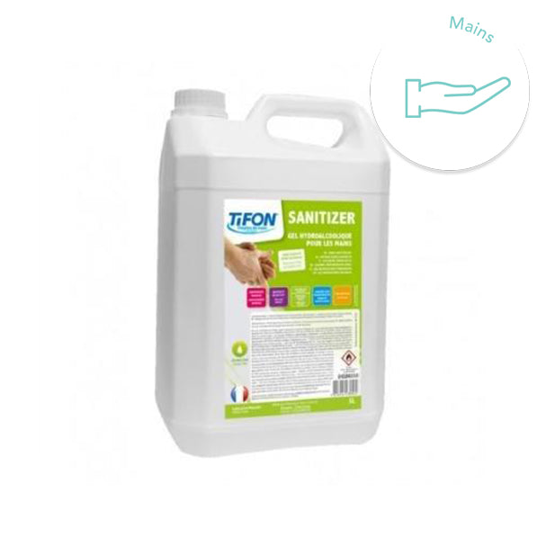 Gel hydroalcoolique antiseptique mains en bidon de 5L.  Conçu pour une utilisation fréquente, ne dessèche pas la peau et ne laisse pas d'odeur.  Bactéricide EN 13727 Bactéricide EN 1276 Bactéricide EN 1500 Virucide EN 14476   