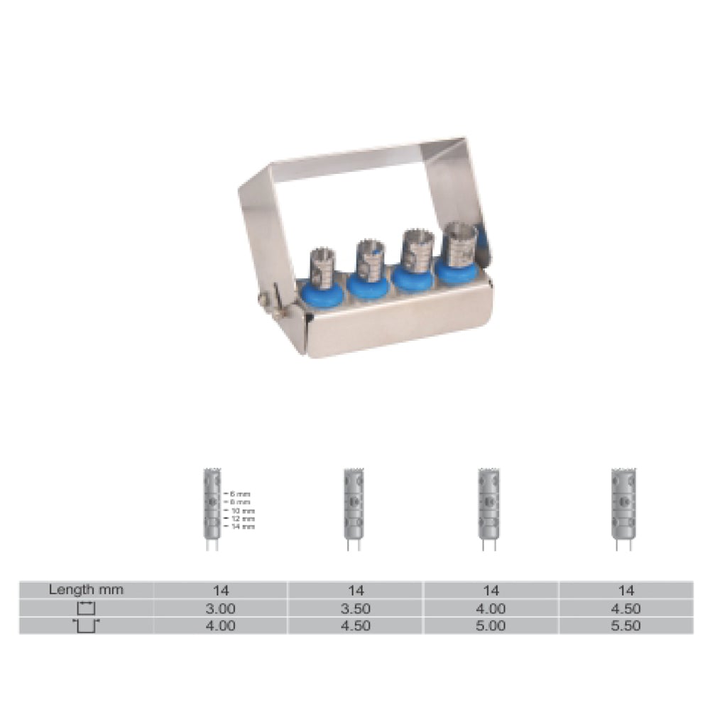 Kit 4 brocas ocas (trepans) com suporte - H14 cm