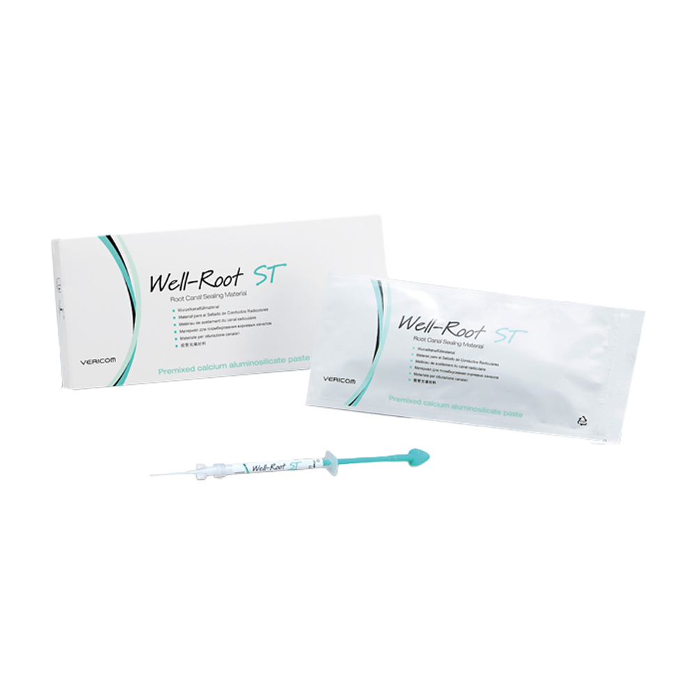 Well-Root-ST-VERICOM est un matériau de scellement du canal radiculaire, une pâte composée d'un mélange préalable d'un composé injectable de silicate d'alumine de calcium. Destiné à l'obturation permanente du canal radiculaire, ce produit offre une solution fiable et efficace pour les procédures endodontiques. uofti.com