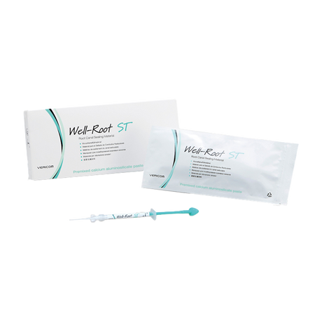 Well-Root-ST-VERICOM est un matériau de scellement du canal radiculaire, une pâte composée d'un mélange préalable d'un composé injectable de silicate d'alumine de calcium. Destiné à l'obturation permanente du canal radiculaire, ce produit offre une solution fiable et efficace pour les procédures endodontiques. uofti.com