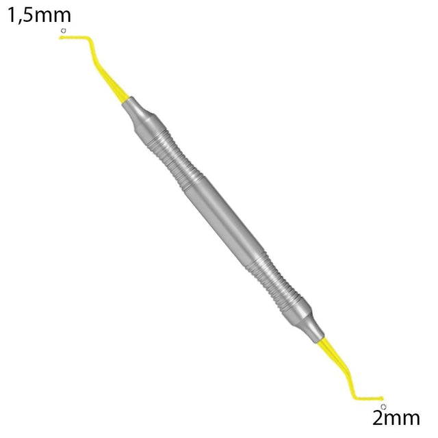 Applicateur de composite 1,5mm/ 2mm TiN Coated . Ce revêtement de nitrure de titane donne une excellente longévité à cet instrument en le rendant très dur et le protégeant de la corrosion.  Stérilisable et désinfectable.