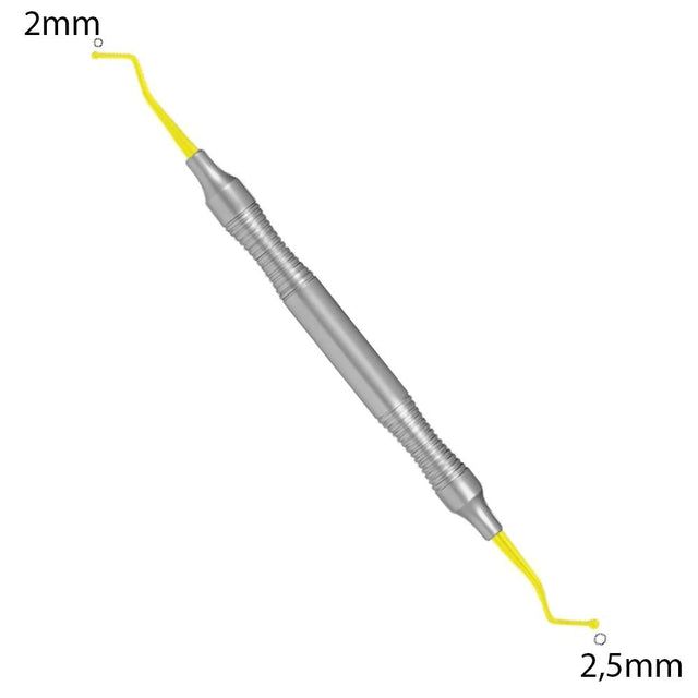Applicateur de composite 2mm/ 2,5mm TiN Coated . Ce revêtement de nitrure de titane donne une excellente longévité à cet instrument en le rendant très dur et le protégeant de la corrosion.  Stérilisable et désinfectable.