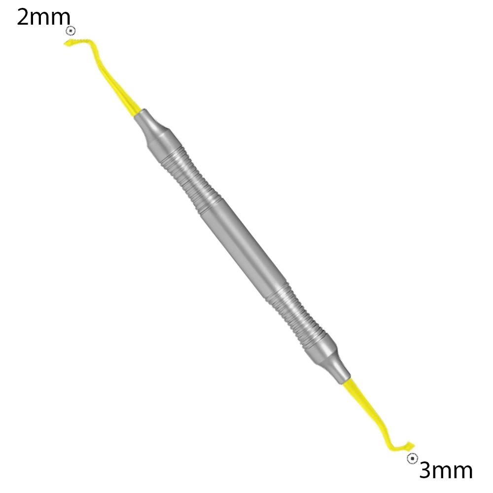 Applicateur de composite 2mm/ 3mm TiN Coated. Ce revêtement de nitrure de titane donne une excellente longévité à cet instrument en le rendant très dur et le protégeant de la corrosion.  Stérilisable et désinfectable.