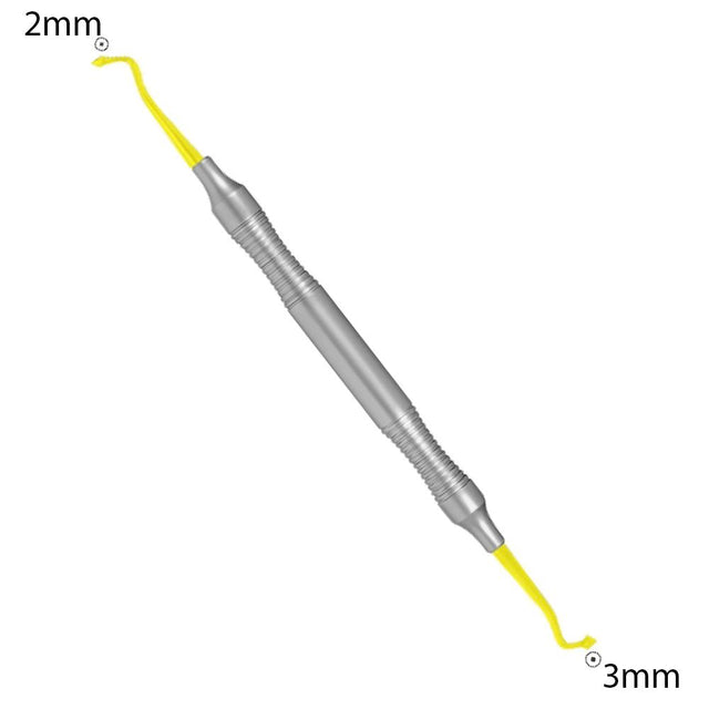 Applicateur de composite 2mm/ 3mm TiN Coated. Ce revêtement de nitrure de titane donne une excellente longévité à cet instrument en le rendant très dur et le protégeant de la corrosion.  Stérilisable et désinfectable.