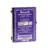Papier d'occlusion Arti-Check micromince 40µ de BAUSCH.  Colorant sur les 2 faces. Des microcapsules éclatent à la pression. Marquage très précis et sélectif. Sans aucune bavure.  Couleurs disponibles : bleu, rouge, pour différencier les points de contact centrés et excentrés.  Présentation en boîte de 100 feuilles.