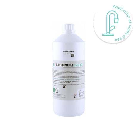 Calbenium liquide 1L : solution désinfectante pour circuits d’eau dentaires. Élimine germes et tartre. Compatible IGN 500. Effet nettoyant, aromatisé et désensibilisant - uofti.com
