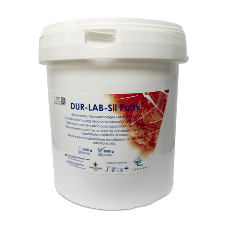 DUR-LAB-Sil est un silicone extra résistant (pâte), spécialement conçu pour une utilisation en laboratoire dentaire. Il est formulé à base de silicones à durcissement par condensation. Grâce à sa stabilité thermique très élevée, il est particulièrement adapté à la technique de reproduction de prothèses dentaires. La manipulation est facilitée car DUR-LAB-Sil n'est pas collant, dimensionnellement stable et résistant à la chaleur.