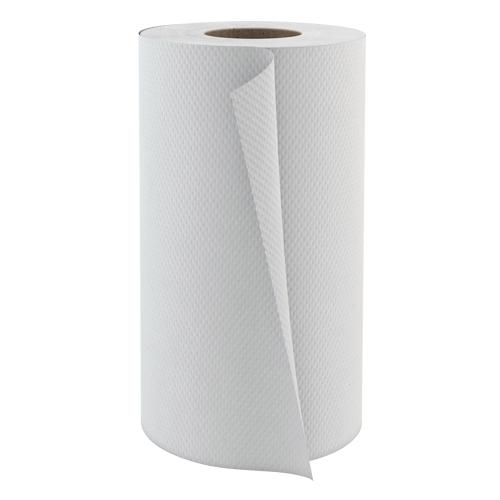 Bobine blanche de type Sopalin : 200 feuilles essuie-mains, 2 plis collés.  19,4x25cm, diamètre  Ø 13cm  Par 9 Bobines avec possibilité de DÉVIDAGE CENTRAL
