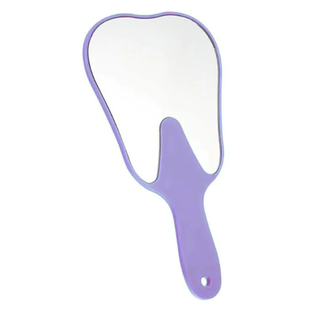 Miroir de courtoisie avec un manche en plastique, en forme de dent