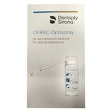 CEREC Optispray permet de réaliser simplement des empreintes optiques 3D parfaites de restaurations CAO/CFAO. CEREC Optispray est conçu pour une utilisation intra-orale (utilisation au fauteuil) et, grâce à une recette optimisée et à une buse spéciale, garantit l'application d'une couche homogène sur l'objet à mesurer, indépendamment de celui-ci.  L'Optispray de 50 ml.