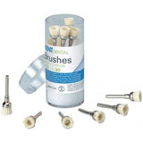Brossettes miniatures de haute qualité pour le nettoyage et le polissage des dents. Pour contre-angles.  Dispositif médical de classe IIa.  Marquage CE0120. Fabricant : CFPM  Le sachet de 12 brossettes  ou les 30 brossettes:  Brossettes poils en nylon Brossettes poils en soie naturelle.