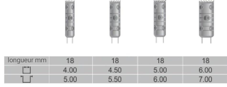 Kit 4 trépans avec son support. Profondeur totale 18 mm - uofti.com