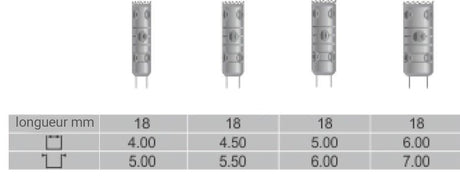 Kit 4 trépans avec son support. Profondeur totale 18 mm - uofti.com